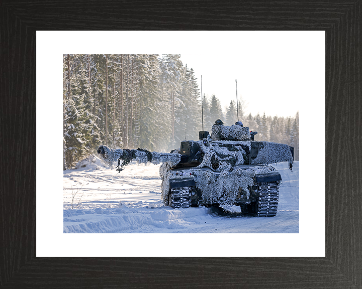 British Army Challenger 2 Main Battle Tank in the snow Photo Print Wall Art Military Decor UK Poster Posters, Prints, & Visual Artwork Hampshire Prints 10 x 8 Black Frame Yes