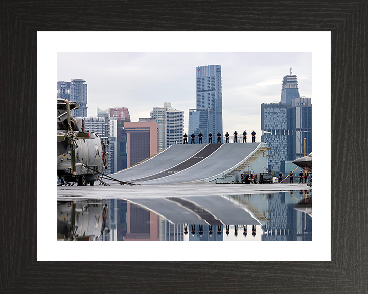 HMS Prince of Wales (R09) Photo Print - Singapore 2025 - Royal Navy Queen Elizabeth Class Aircraft Carrier Hampshire Prints 10 x 8 Black Frame Yes