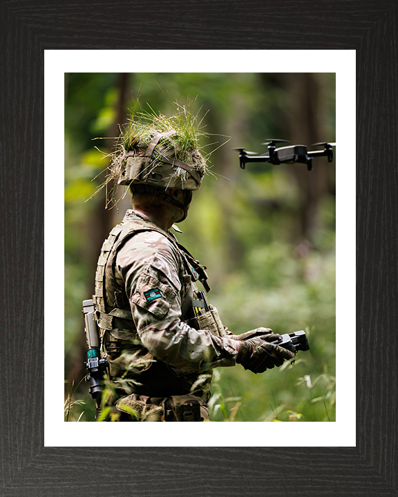 Soldier Flies an Anafi camera drone Photo Print - British Army Hampshire Prints 10 x 8 Black Frame Yes