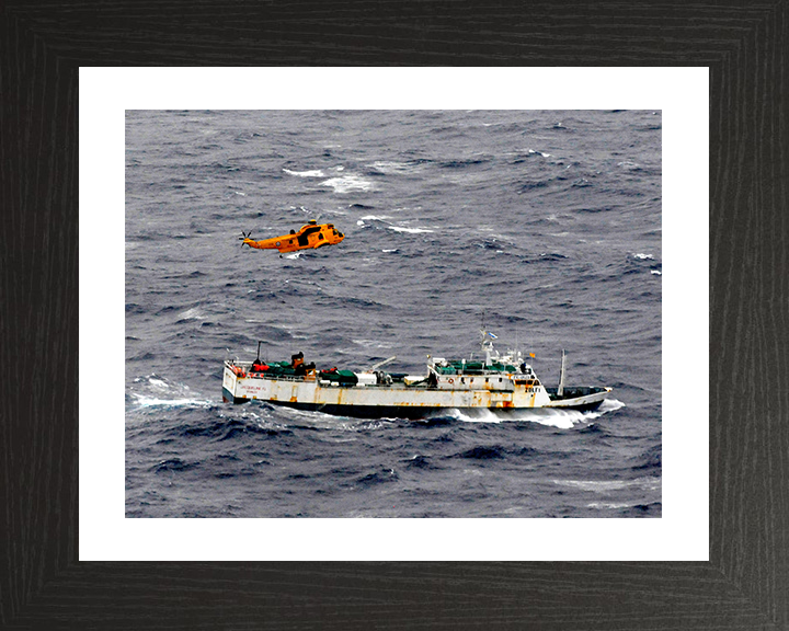 RAF (SAR) Sea King Helicopter Fisherman Rescue Photo Print - Royal Air Force Aircraft Posters, Prints, & Visual Artwork Hampshire Prints 10 x 8 Black Frame Yes