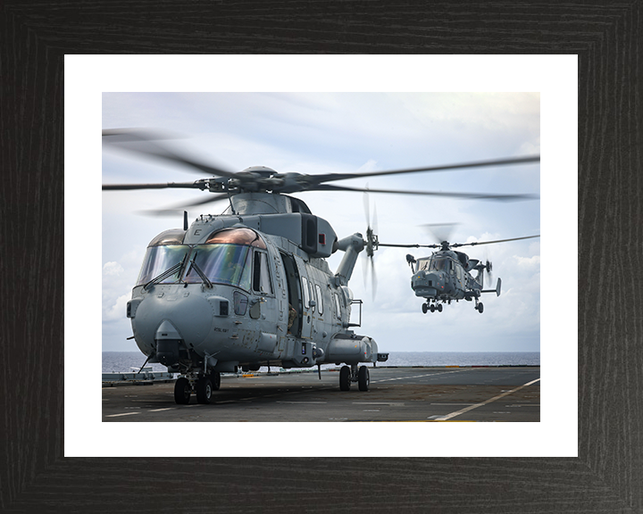 Merlin and Wildcat Helicopter From HMS Prince of Wales Photo Print - Royal Navy Aircraft Hampshire Prints 10 x 8 Black Frame Yes