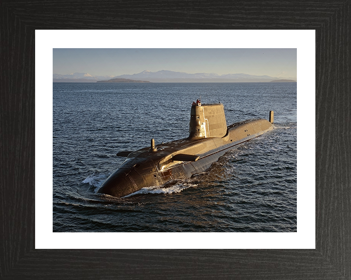 HMS Astute (S119) Photo Print - Port Bow View - Royal Navy Astute Class Submarine Hampshire Prints 10 x 8 Black Frame Yes