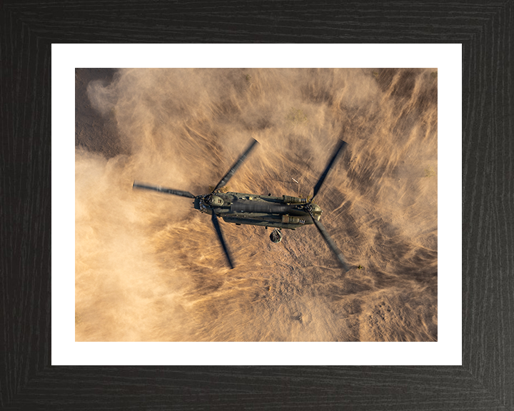 RAF Chinook helicopter Over the Desert Photo Print - Royal Air Force Aircraft Hampshire Prints 10 x 8 Black Frame Yes