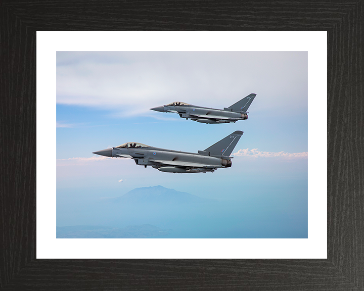 Two RAF Typhoon jets in flight Photo Print - Royal Air Force Aircraft Hampshire Prints 10 x 8 Black Frame Yes