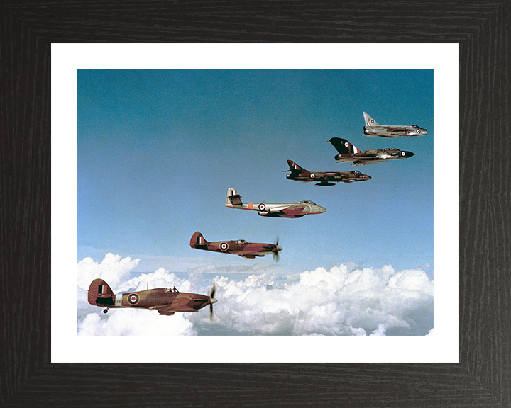 RAF Fighters 1940-1960 in flight Photo Print - Royal Air Force Aircraft Hampshire Prints 10 x 8 Black Frame Yes