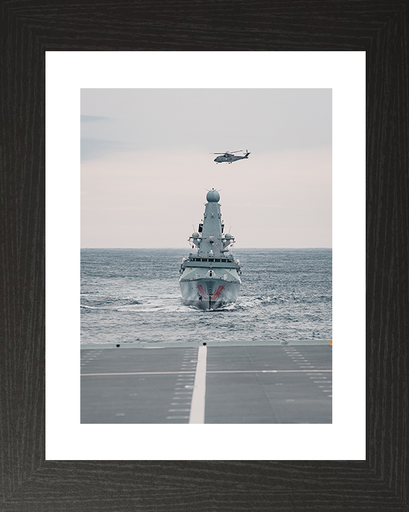 HMS Dragon (D35) Royal Navy Type 45 Destroyer From a Flight Deck Photo Print Wall Art Decor Posters, Prints, & Visual Artwork Hampshire Prints 10 x 8 Black Frame Yes