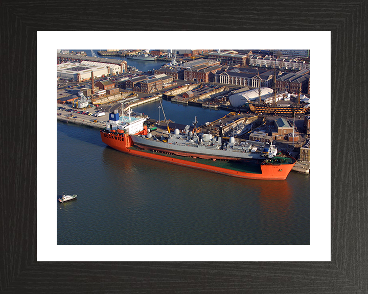 HMS Nottingham (D91) Photo Print - On The Barge MV Swan - Royal Navy Type 42 Destroyer Hampshire Prints 10 x 8 Black Frame Yes
