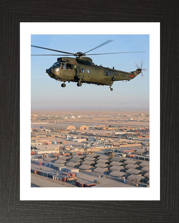 Sea King Mk4 Helicopter Flying over Camp Bastion 2011 Photo Print - Royal Navy Aircraft Posters, Prints, & Visual Artwork Hampshire Prints 10 x 8 Black Frame Yes