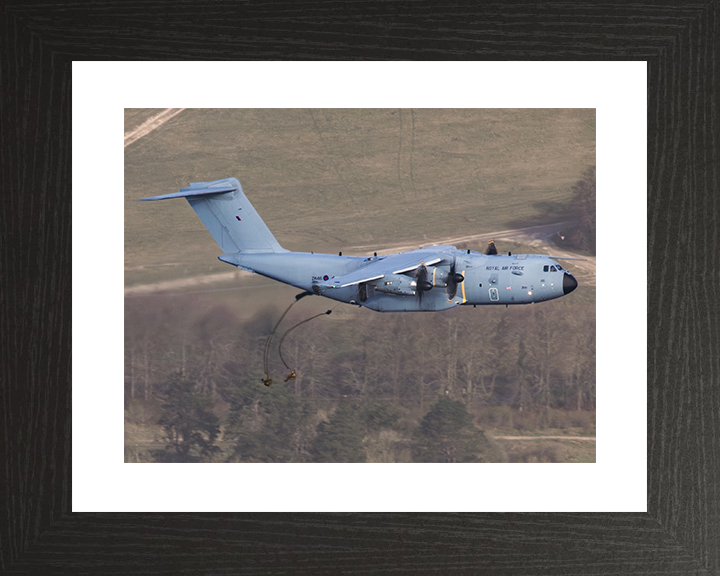 RAF A400M Atlas Dropping Parachute Regiment Soldiers Photo Print Royal Air Force Aircraft Wall Art Posters, Prints, & Visual Artwork Hampshire Prints 10 x 8 Black Frame Yes