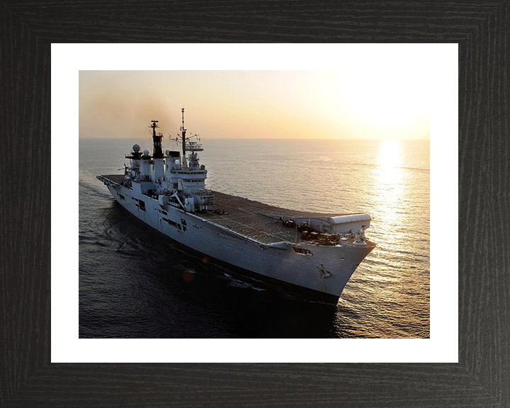 HMS Illustrious (R06) Photo Print - At Sunset 2013 - Royal Navy Invincible Class Aircraft Carrier Hampshire Prints 10 x 8 Black Frame Yes