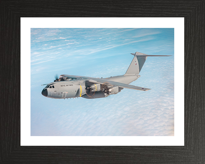 RAF Atlas C.1 A400M in flight Photo Print - Royal Air Force Aircraft Hampshire Prints 10 x 8 Black Frame Yes