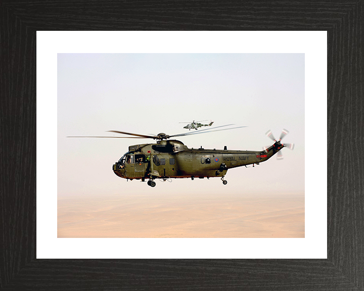 Sea King Mk4 Helicopter With British Army Lynx 2011 Photo Print - Royal Navy Aircraft Posters, Prints, & Visual Artwork Hampshire Prints 10 x 8 Black Frame Yes
