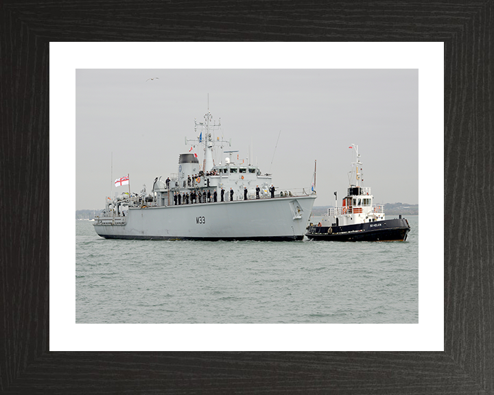 HMS Brocklesby (M33) Photo Print - Returns to Portsmouth 2014 - Royal Navy Hunt Class Mine Warfare Vessel Posters, Prints, & Visual Artwork Hampshire Prints 10 x 8 Black Frame Yes