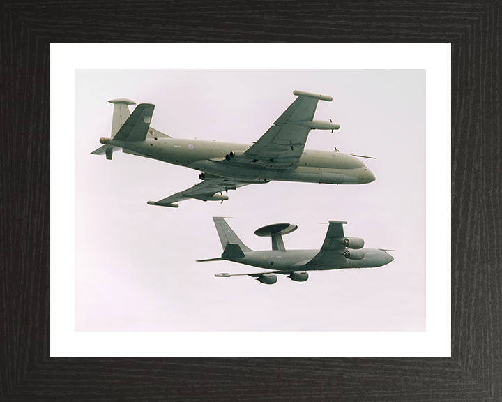 RAF Nimrod R1 and Sentry AEW1 in flight Photo Print - Royal Air Force Aircraft Hampshire Prints 10 x 8 Black Frame Yes