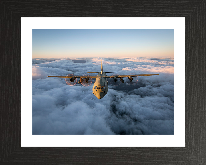 RAF C130J Hercules Flying above the Clouds 2018 Photo Print - Royal Air Force Aircraft Posters, Prints, & Visual Artwork Hampshire Prints 10 x 8 Black Frame Yes