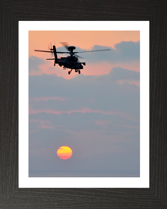 Army Apache Helicopter Silhouette Photo Print - British Army Hampshire Prints 10 x 8 Black Frame Yes