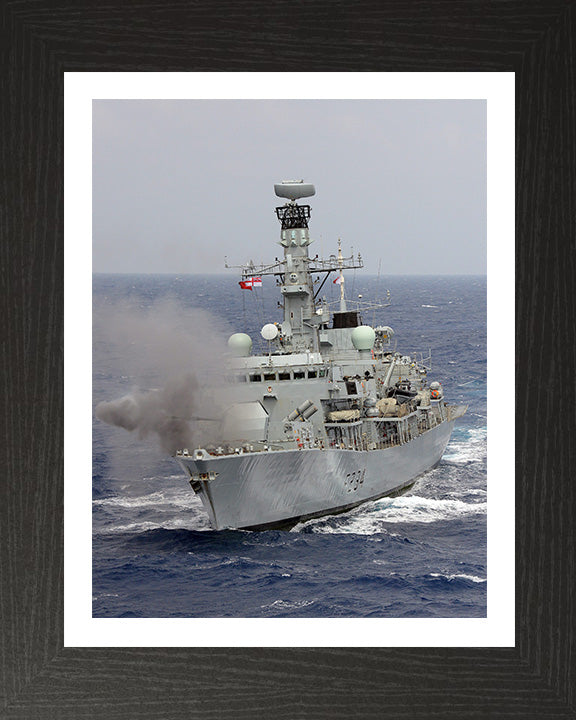 HMS Iron Duke (F234) Photo Print - Fires 4.5 Inch Gun - Royal Navy Type 23 Frigate Hampshire Prints 10 x 8 Black Frame Yes