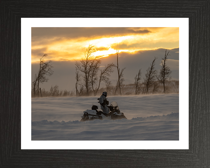 Royal Marine Commando on a Snowmobile Photo Print - SRS Hampshire Prints 10 x 8 Black Frame Yes