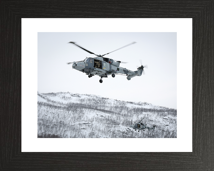 Royal Navy Wildcat Helicopter Over Norway 2026 Photo Print Wall Art Naval Aircraft Decor Posters, Prints, & Visual Artwork Hampshire Prints 10 x 8 Black Frame Yes