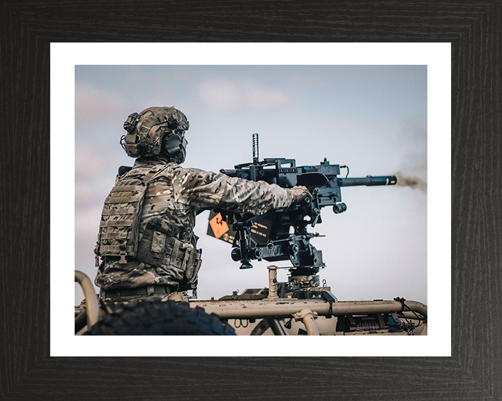 Soldier Firing a Grenade Machine Gun Photo Print - British Army Hampshire Prints 10 x 8 Black Frame Yes