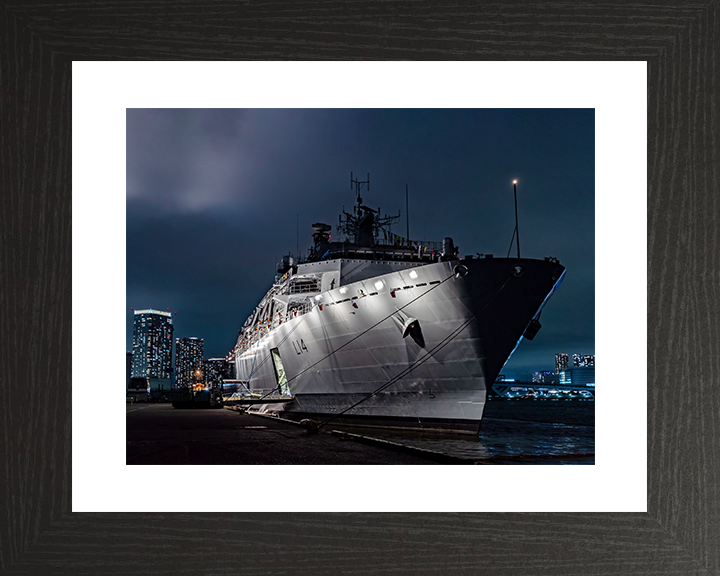 HMS Albion (L14) Royal Navy Albion Class Amphibious Ship Floodlit Photo Print Wall Art Naval Decor Posters, Prints, & Visual Artwork Hampshire Prints 10 x 8 Black Frame Yes