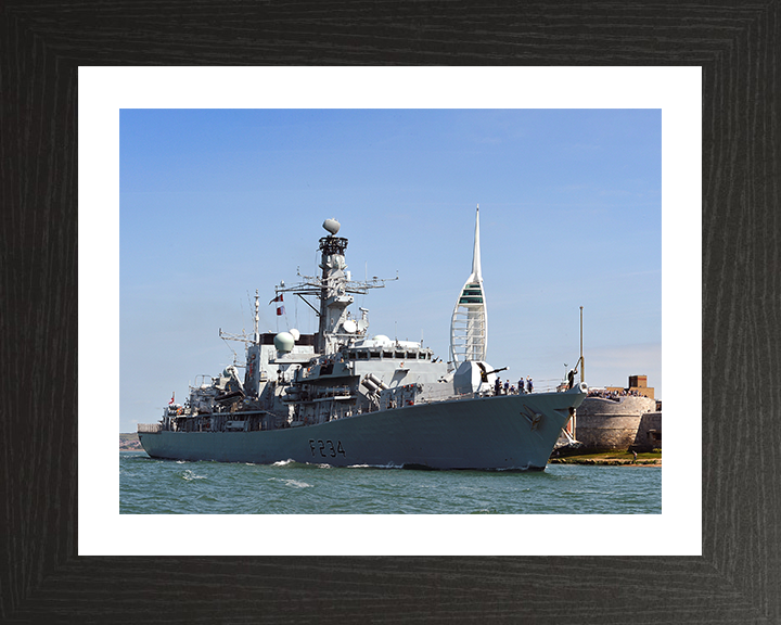 HMS Iron Duke (F234) Photo Print - Leaving Portsmouth 2014 - Royal Navy Type 23 Frigate Hampshire Prints 10 x 8 Black Frame Yes
