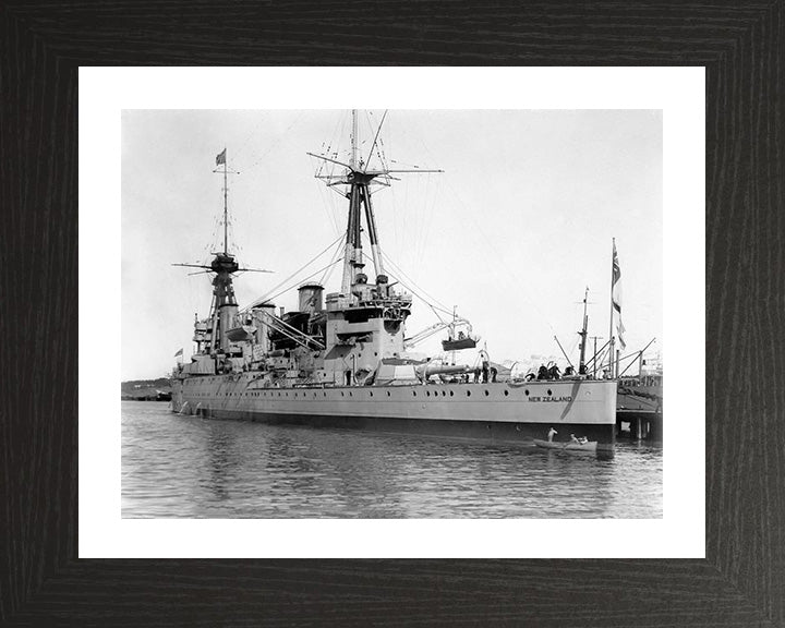 HMS New Zealand (1911) Photo Print - In Port - Royal Navy Indefatigable Class Cruiser Hampshire Prints 10 x 8 Black Frame Yes