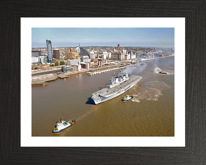HMS Ark Royal (R07) Photo Print - Departs Liverpool 2008 - Royal Navy Invincible Class Aircraft Carrier Hampshire Prints 10 x 8 Black Frame Yes