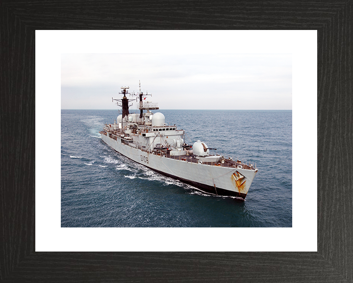 HMS Cardiff (D108) Royal Navy Type 42 Destroyer At Sea 2002 Photo Print Wall Art Decor Posters, Prints, & Visual Artwork Hampshire Prints 10 x 8 Black Frame Yes