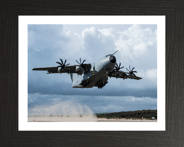 RAF Atlas A400M taking off Photo Print - Royal Air Force Aircraft Hampshire Prints 10 x 8 Black Frame Yes