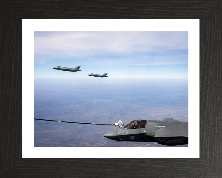RAF F-35B Lightening II Air to Air Refuelling Photo Print - Royal Air Force Aircraft Hampshire Prints 10 x 8 Black Frame Yes