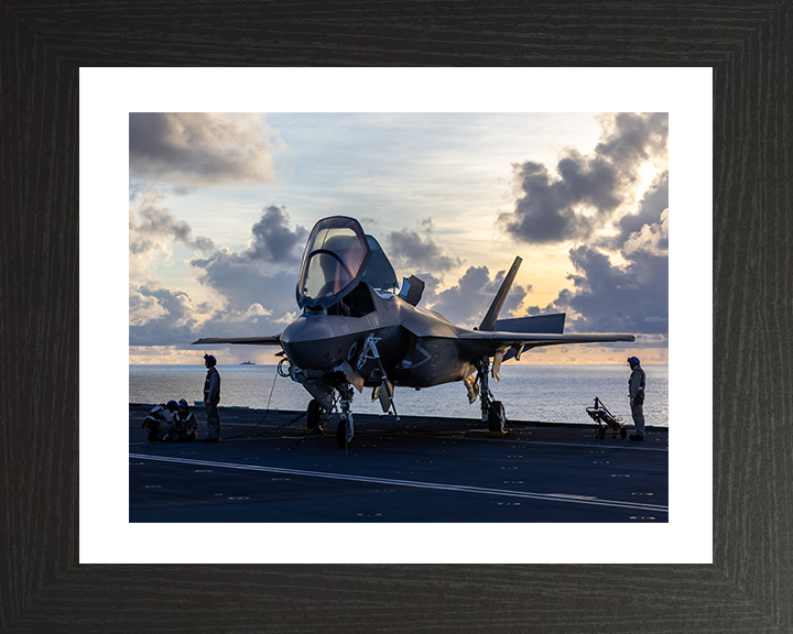 Engineers Maintaining an F-35B Lighting Jet Photo Print - Royal Navy Aircraft Posters, Prints, & Visual Artwork Hampshire Prints 10 x 8 Black Frame Yes