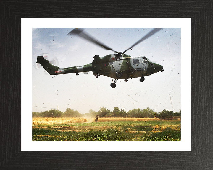 Army Air Corps Lynx 9A Helicopter Taking off Photo Print - British Army Hampshire Prints 10 x 8 Black Frame Yes