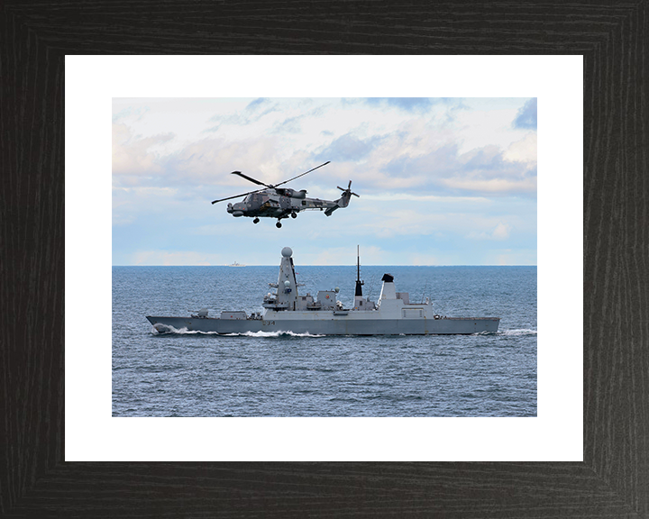 HMS Diamond (D34) Royal Navy Type 45 Destroyer With Wildcat Helicopter Photo Print Wall Art Decor Posters, Prints, & Visual Artwork Hampshire Prints 10 x 8 Black Frame Yes