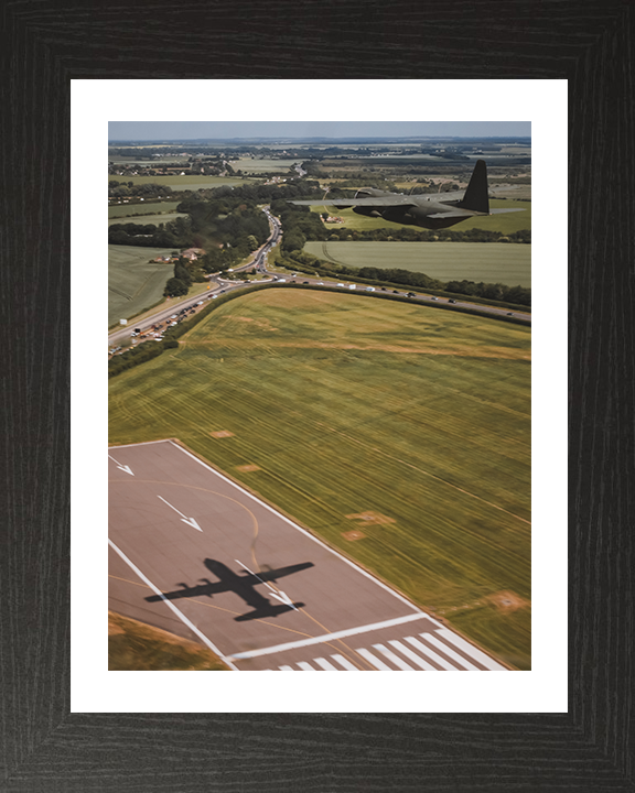 RAF Hercules C-130J Taking off Photo Print - Royal Air Force Aircraft Hampshire Prints 10 x 8 Black Frame Yes