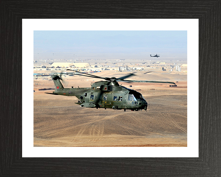 RAF Merlin HC.3 Helicopter in flight Photo Print - Royal Air Force Aircraft Hampshire Prints 10 x 8 Black Frame Yes