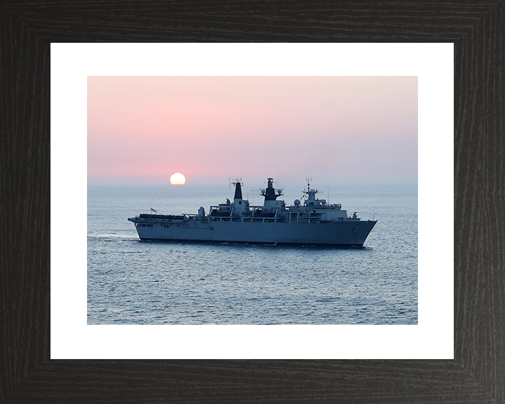 HMS Bulwark (L15) Royal Navy Albion Class Amphibious Ship Sunset Photo Print Wall Art Decor Posters, Prints, & Visual Artwork Hampshire Prints 10 x 8 Black Frame Yes