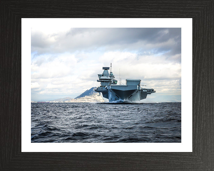 HMS Queen Elizabeth (R08) Photo Print - Bow View - Royal Navy Queen Elizabeth Class Aircraft Carrier Hampshire Prints 10 x 8 Black Frame Yes