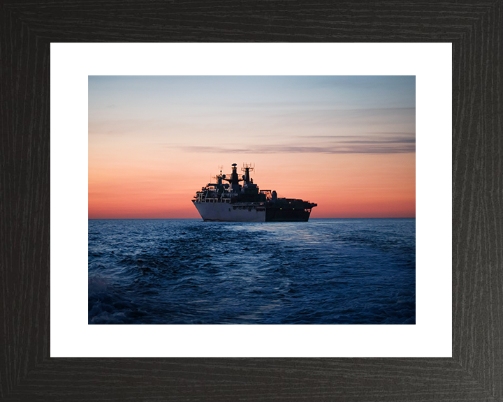 HMS Albion (L14) Royal Navy Albion Class Amphibious Ship Underway at Sunset Photo Print Wall Art Naval Decor Posters, Prints, & Visual Artwork Hampshire Prints 10 x 8 Black Frame Yes