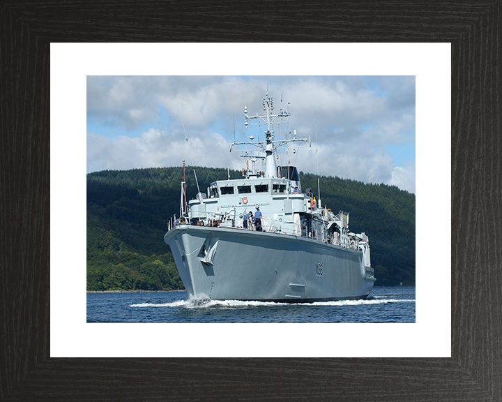 HMS Atherstone (M38) Royal Navy Hunt Class Mine Warfare Vessel Low Port Bow View Photo Print Wall Art Decor Posters, Prints, & Visual Artwork Hampshire Prints 10 x 8 Black Frame Yes