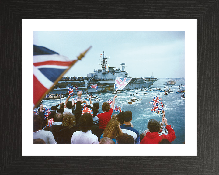 HMS Hermes (R12) Photo Print - Falklands Return - Royal Navy Centaur Class Aircraft Carrier Hampshire Prints 10 x 8 Black Frame Yes