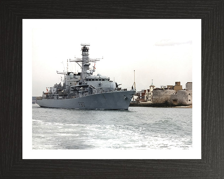 HMS Grafton (F80) Photo Print - Leaving Portsmouth - Royal Navy Type 23 Frigate Hampshire Prints 10 x 8 Black Frame Yes
