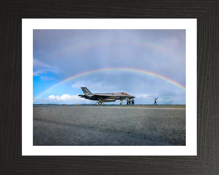 RAF F-35B Lightning with rainbow Photo Print - Royal Air Force Aircraft Hampshire Prints 10 x 8 Black Frame Yes