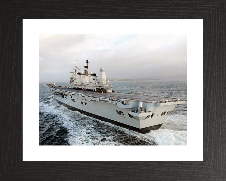HMS Ark Royal (R07) Royal Navy Invincible Class Aircraft Carrier Port Quarter View at sea Photo Print Wall Art Decor Posters, Prints, & Visual Artwork Hampshire Prints 10 x 8 Black Frame Yes
