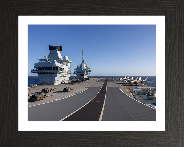 HMS Prince of Wales (R09) Photo Print - Flight Deck - Royal Navy Queen Elizabeth Class Aircraft Carrier Hampshire Prints 10 x 8 Black Frame Yes