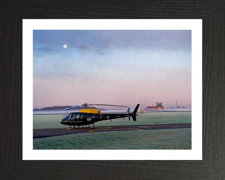 RAF Squirrel training Helicopter at sunrise Photo Print - Royal Air Force Aircraft Hampshire Prints 10 x 8 Black Frame Yes