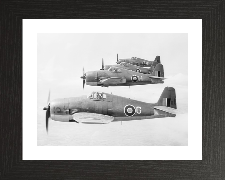 Four Grumman Hellcat F.I Fighters in Flight Photo Print - Royal Navy Aircraft Hampshire Prints 10 x 8 Black Frame Yes