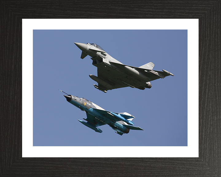 RAF Typhoon and a Romanian MiG 21 Lancer Photo Print - Royal Air Force Aircraft Hampshire Prints 10 x 8 Black Frame Yes