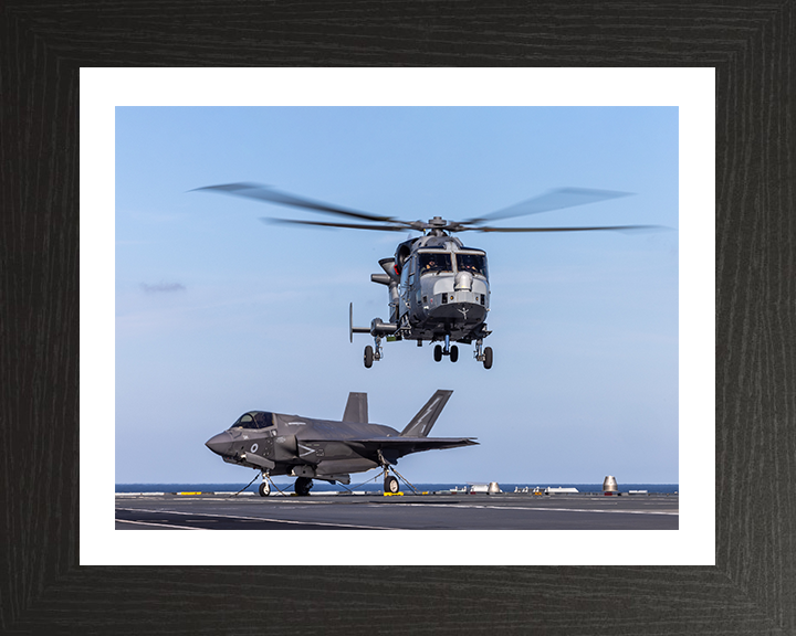 British Army Wildcat Helicopter and F-35B Jet Photo Print Hampshire Prints 10 x 8 Black Frame Yes