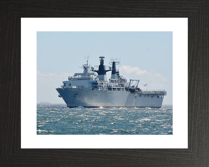 HMS Albion (L14) Royal Navy Albion Class Amphibious Ship Low Port Bow View Photo Print Wall Art Naval Decor Posters, Prints, & Visual Artwork Hampshire Prints 10 x 8 Black Frame Yes